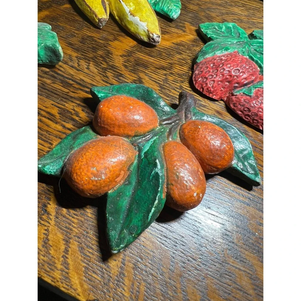 Vintage Chalkware Fruit Wall Plaques Set of 5 Mid Century Kitchen Decor Kitsch